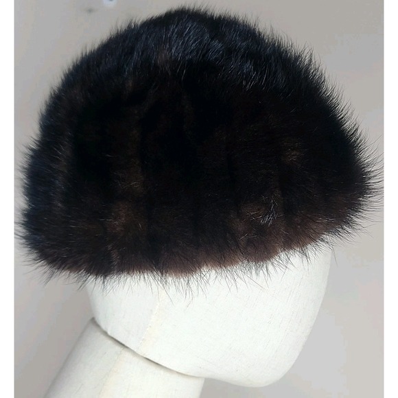 Vintage Womens Brown‎ Black Genuine Mink Hat Made In The USA Union Made - Picture 2 of 5